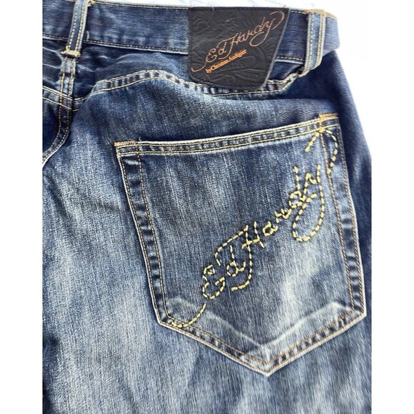 Vintage Ed Hardy Denim Jeans Distressed Look Designer Fashion Mens Size 40x32 - Picture 15 of 15
